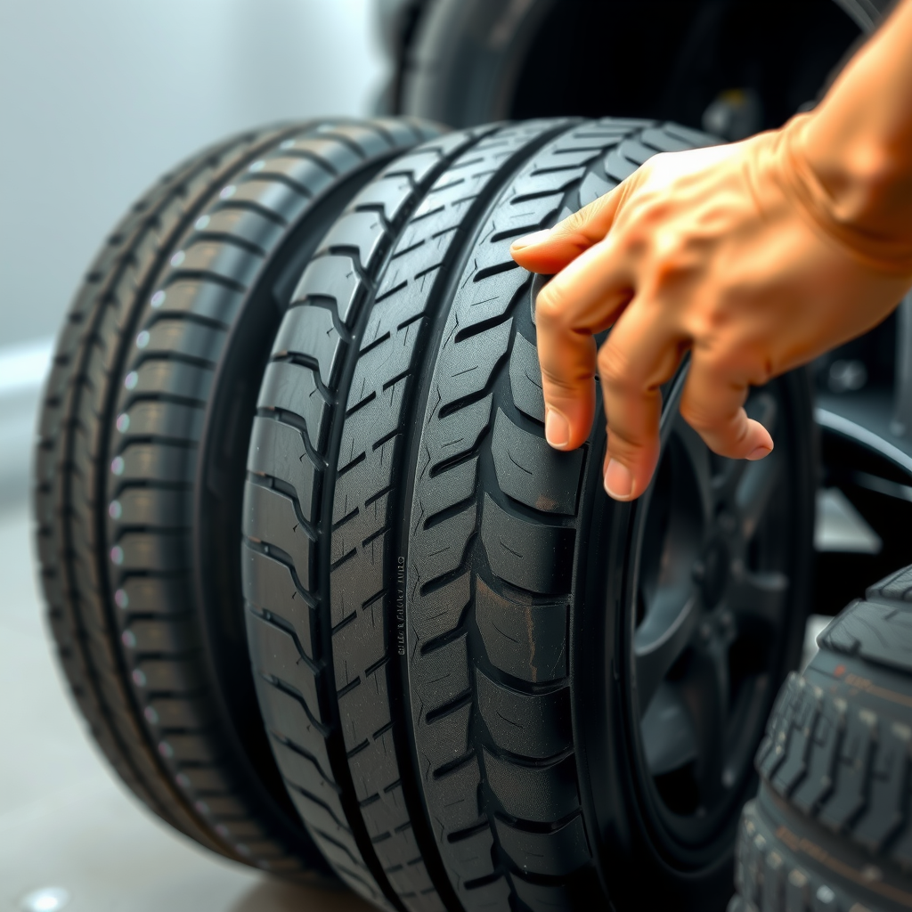 Inspección profesional de neumáticos mostrando medición de profundidad de banda de rodadura, verificación de desgaste uniforme y análisis de condición general de cubiertas