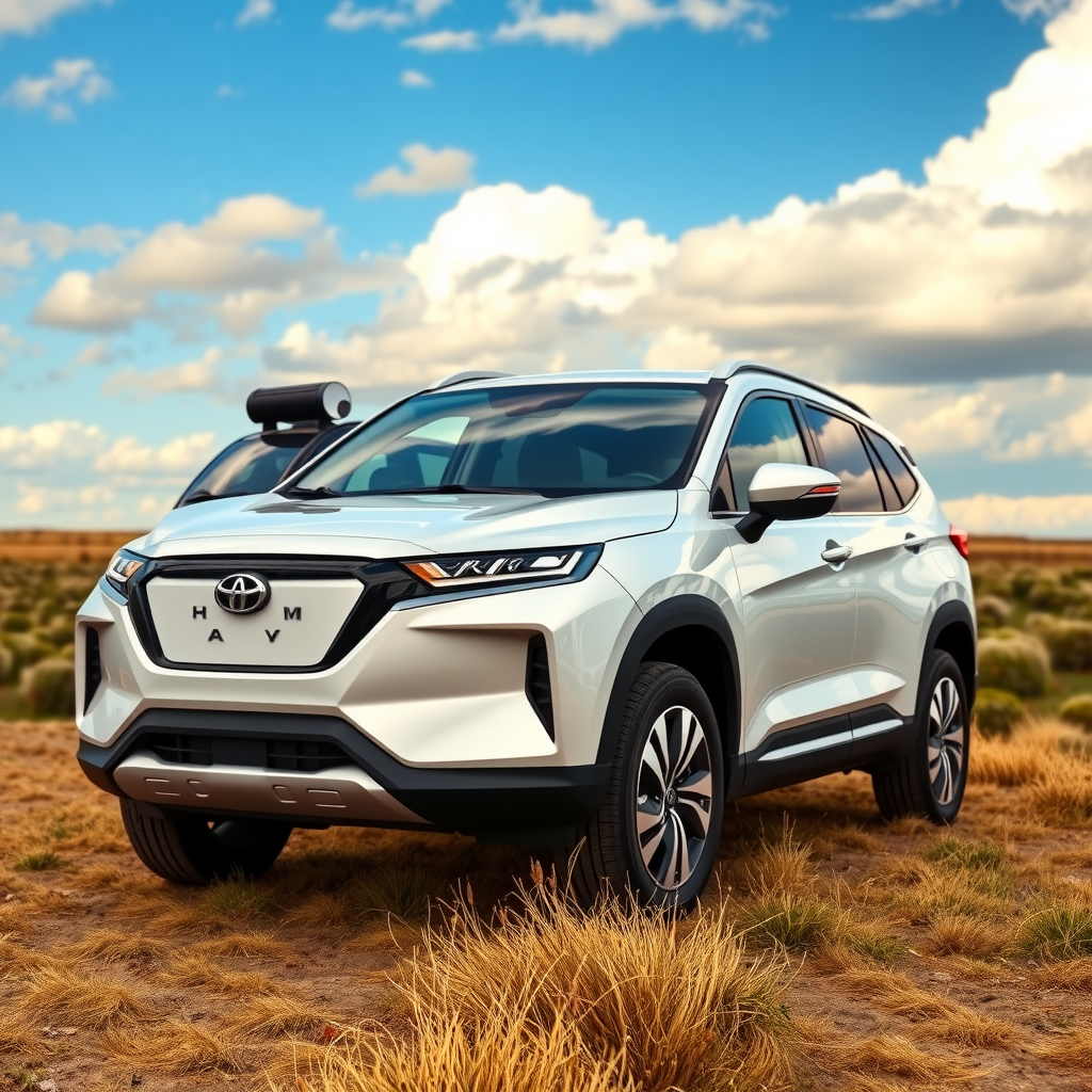 Vehículo familiar moderno estacionado en un paisaje típico de la pampa argentina, con campos extensos, cielo parcialmente nublado y condiciones climáticas templadas, mostrando características de versatilidad para diferentes estaciones