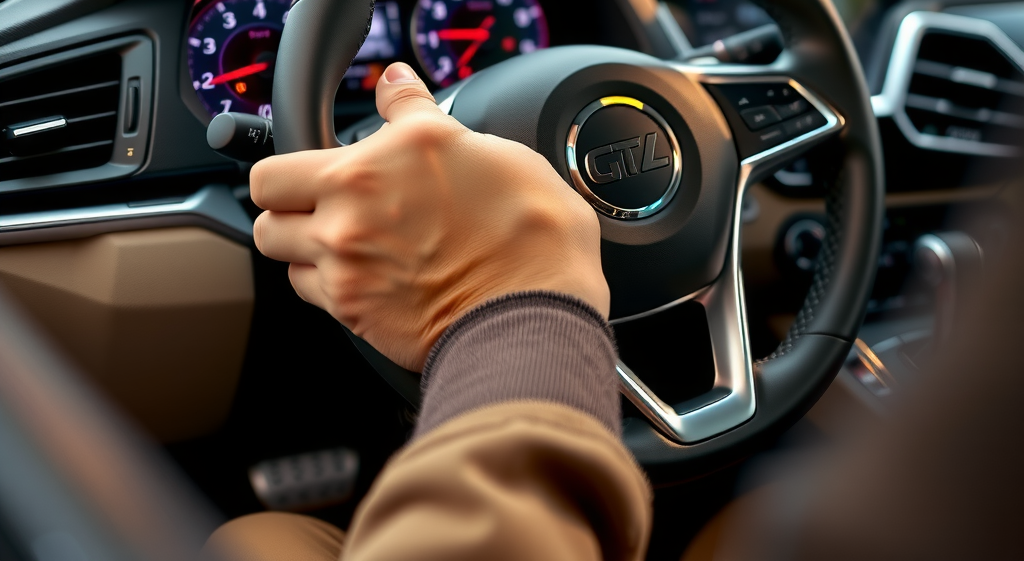 Manos en volante durante prueba de manejo mostrando vibración con tablero digital visible y velocímetro en diferentes velocidades